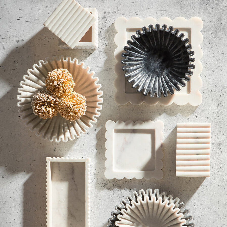 Square White Fluted Marble Box