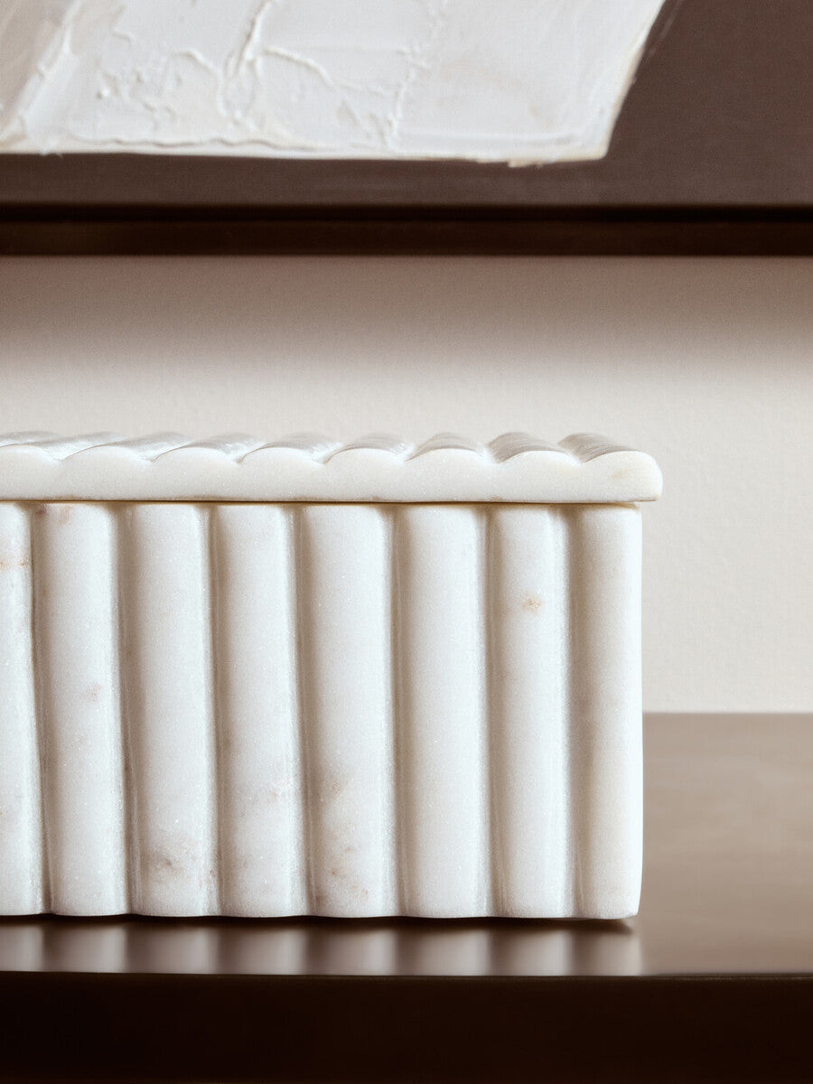 Square White Fluted Marble Box