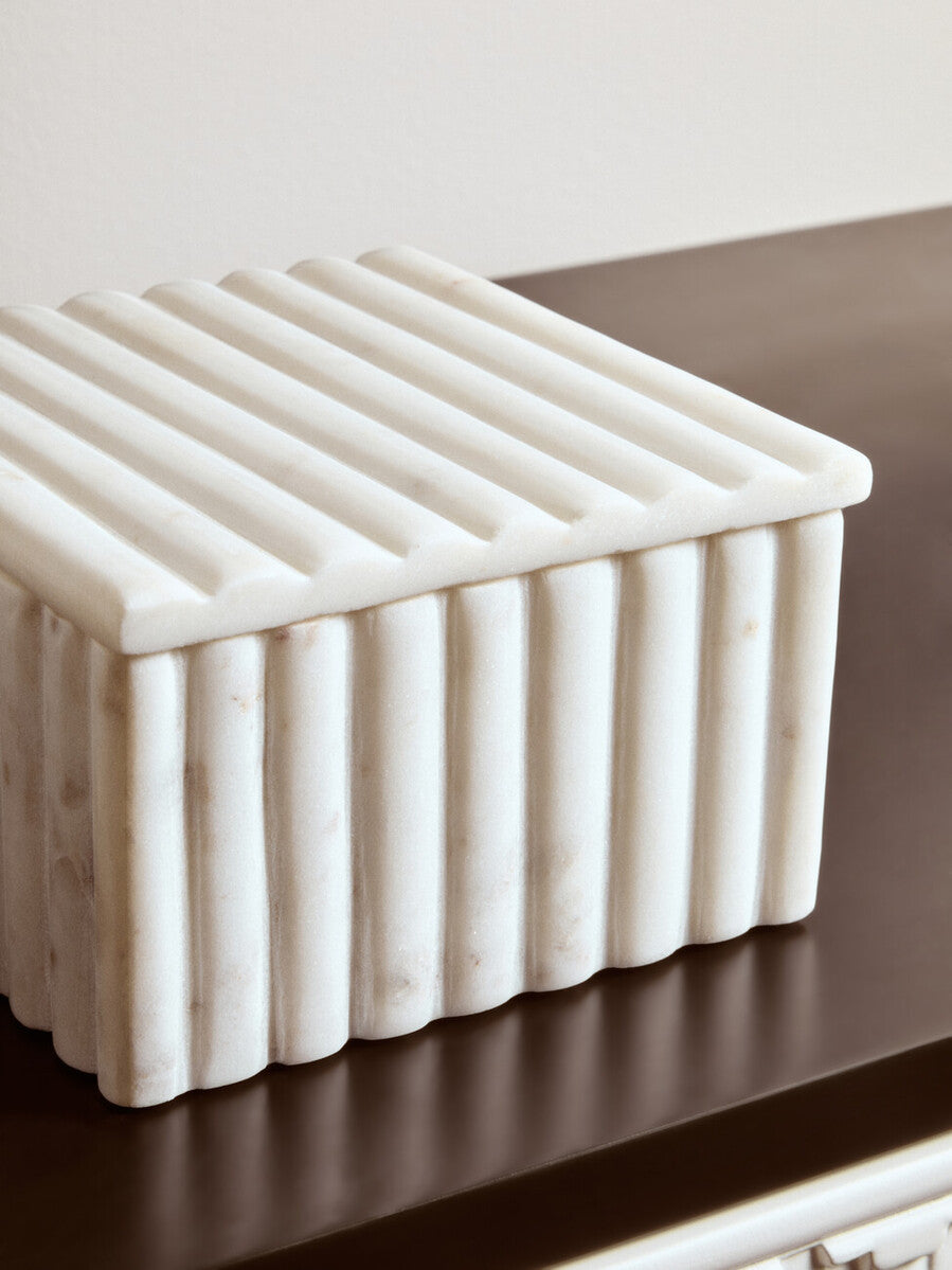 Square White Fluted Marble Box