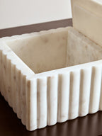 Square White Fluted Marble Box