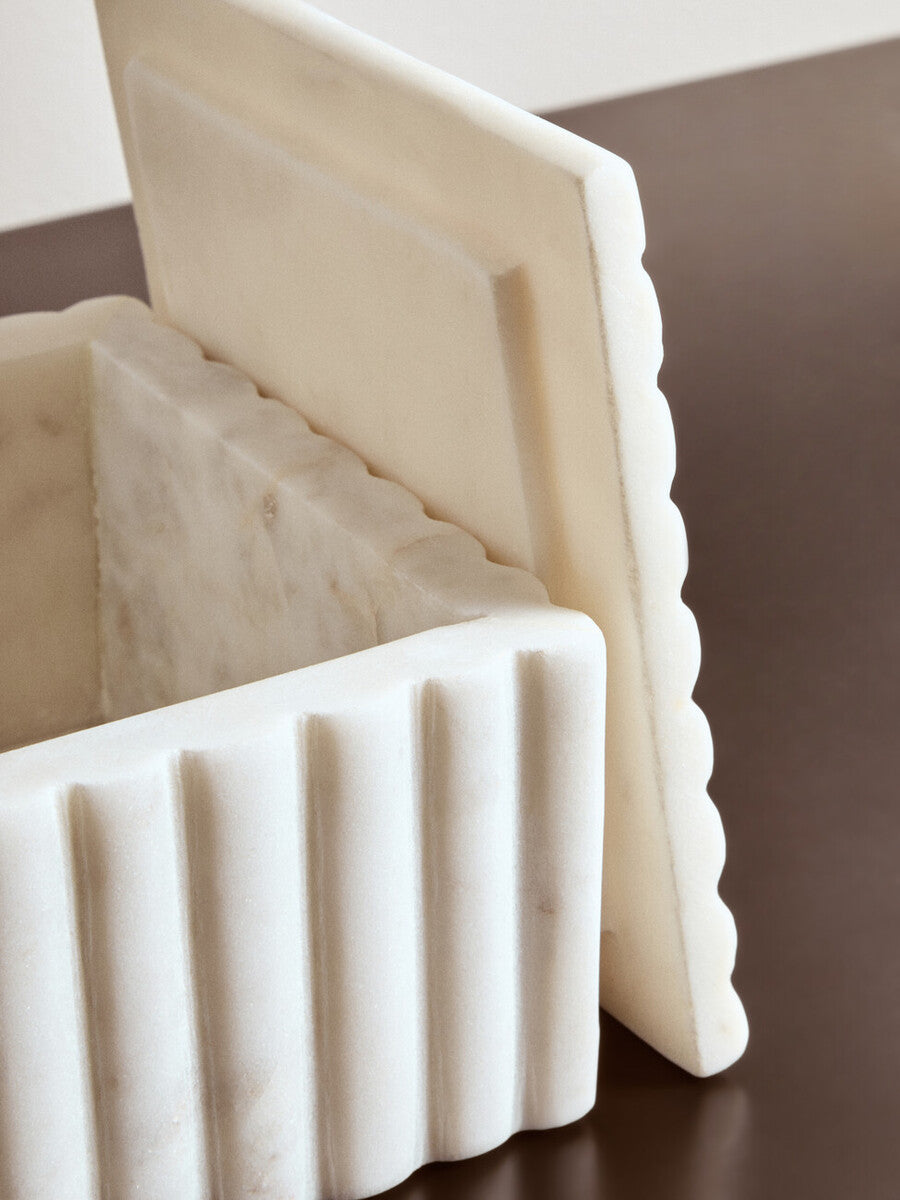 Square White Fluted Marble Box