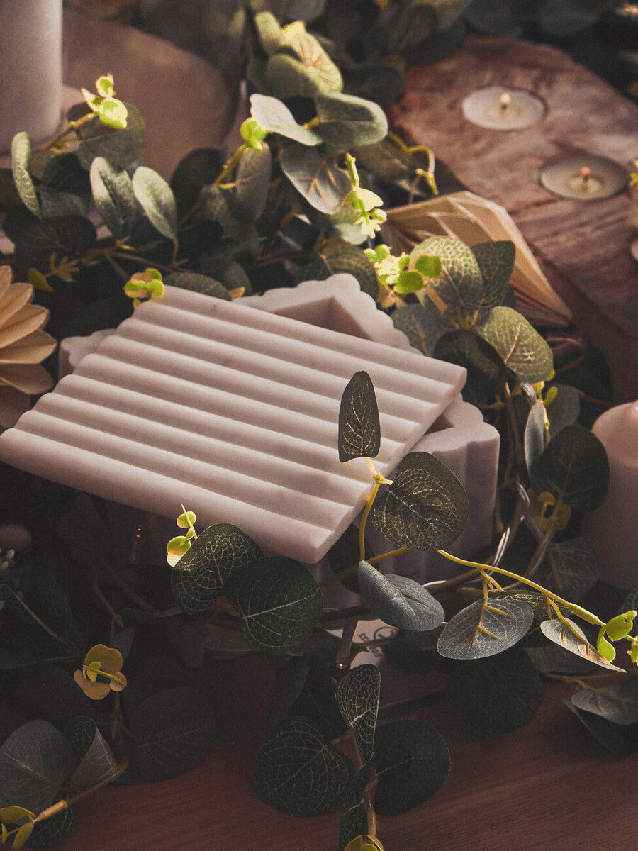 Square White Fluted Marble Box