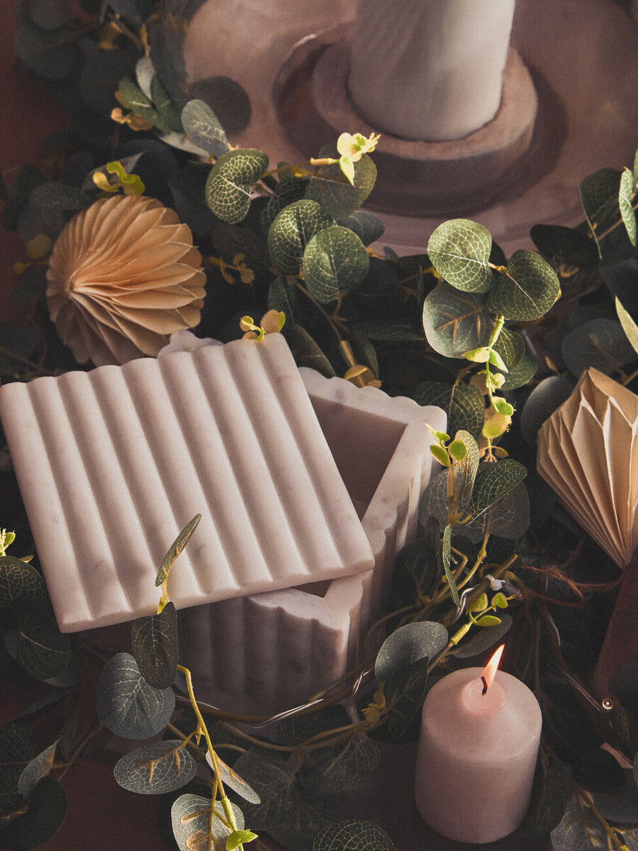 Square White Fluted Marble Box