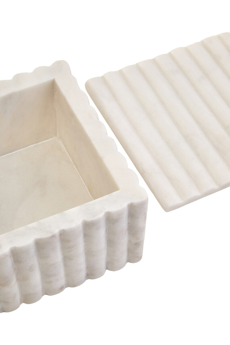 Square White Fluted Marble Box