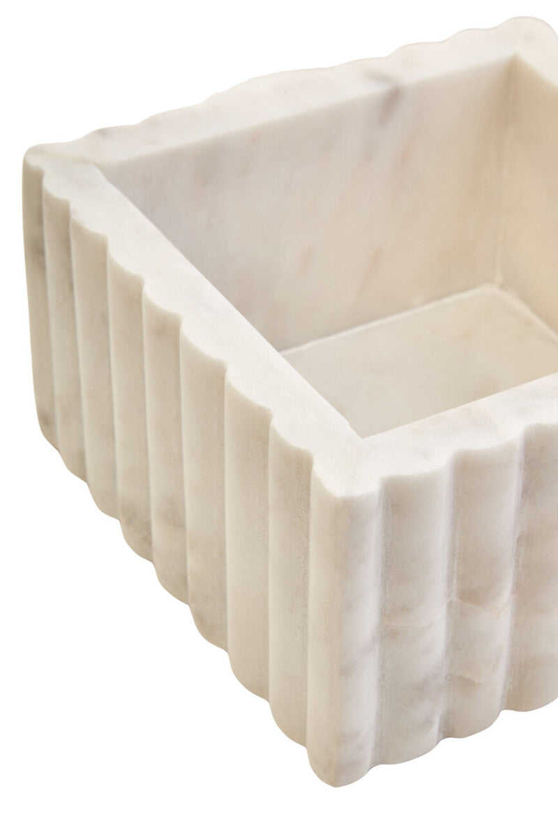 Square White Fluted Marble Box