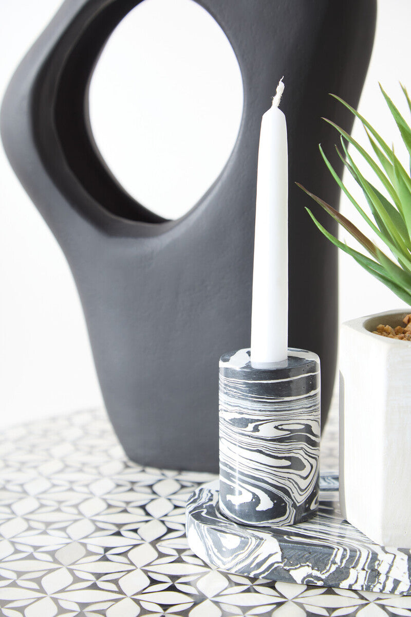 Black and White Marble Two Way Candle Holder