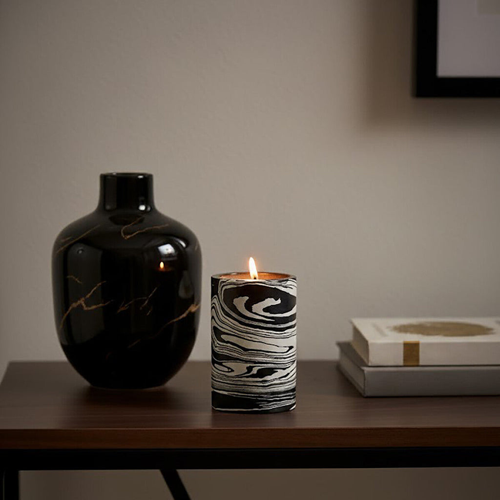 Black and White Marble Two Way Candle Holder