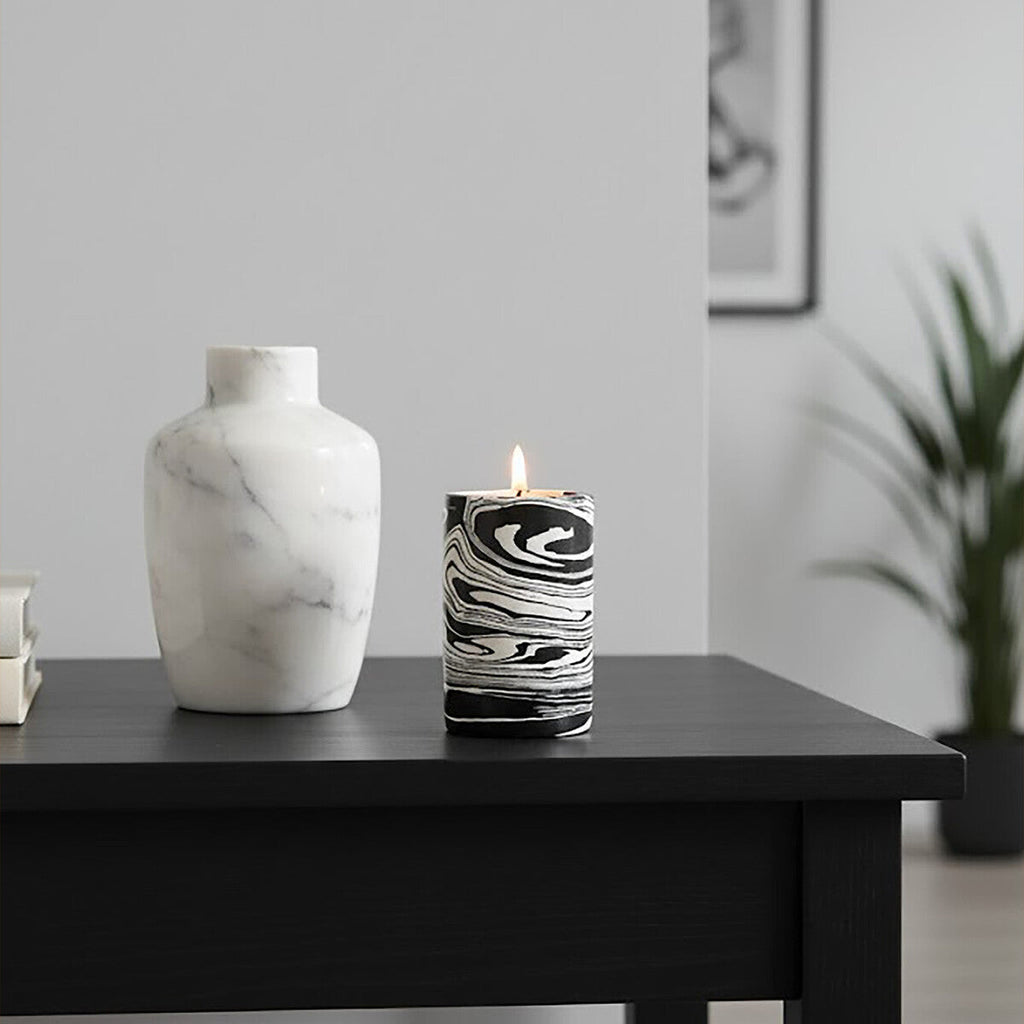Black and White Marble Two Way Candle Holder