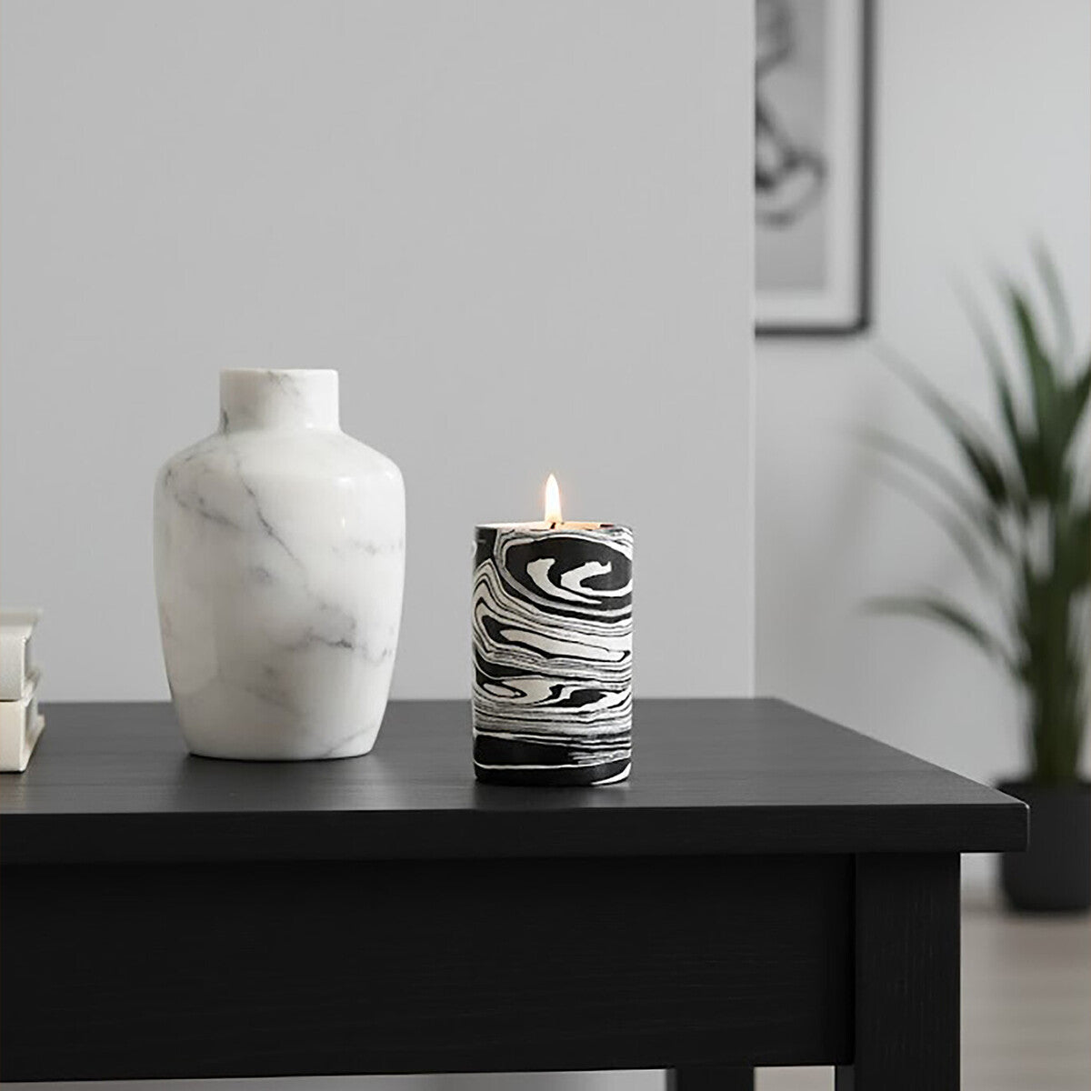 Black and White Marble Two Way Candle Holder