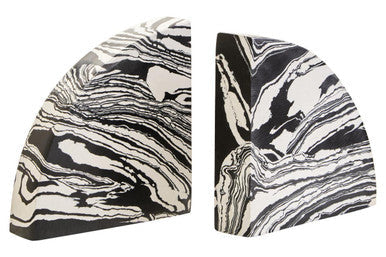Black and White Marble Set of Two Bookends