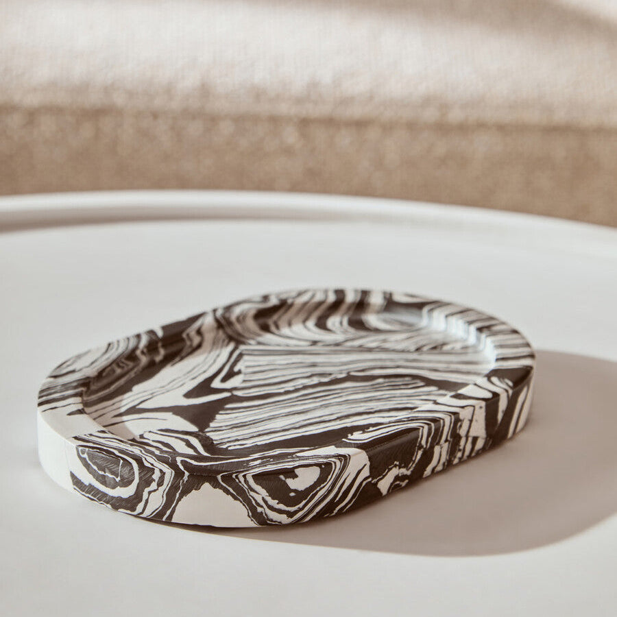Black and White Oval Marble Tray