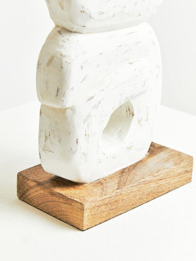 Rustic White Mango Wood Ring Sculpture