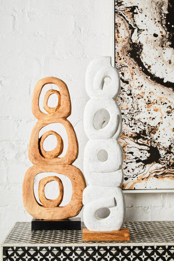 Rustic White Mango Wood Ring Sculpture