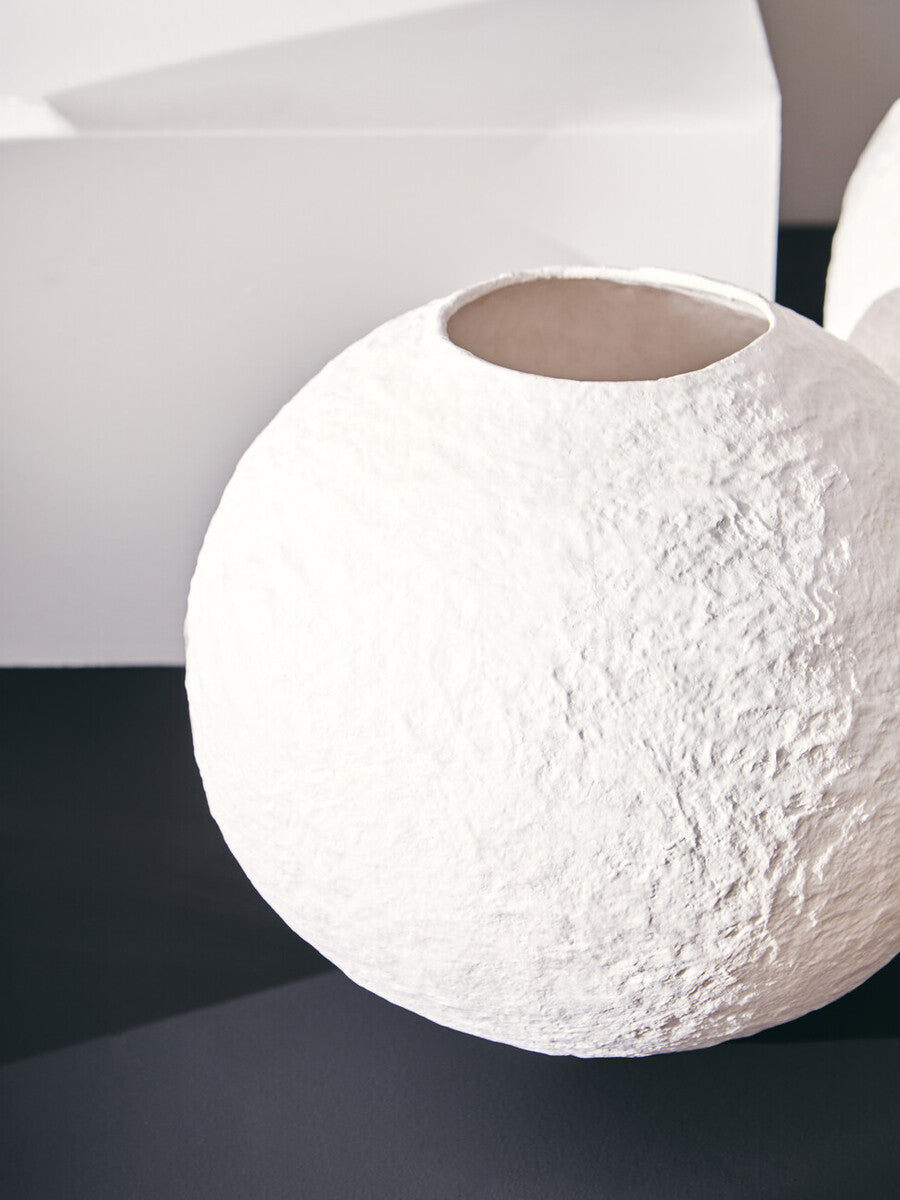 Cotton Mache Small White Round Vase