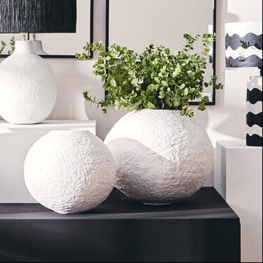 Cotton Mache Small White Round Vase