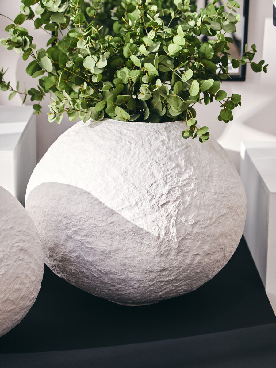 Cotton Mache Large White Round Vase