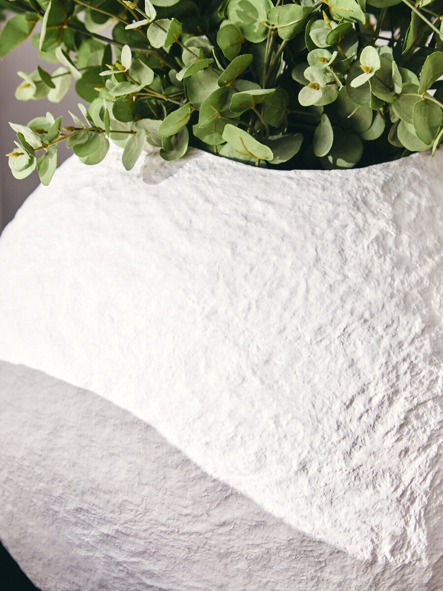 Cotton Mache Large White Round Vase