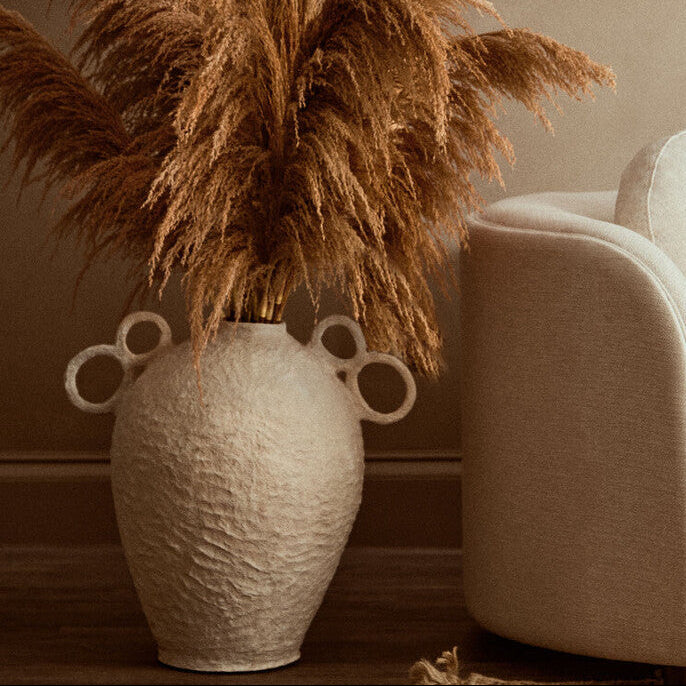 Cotton Mache Large Vase with Decorative Handles