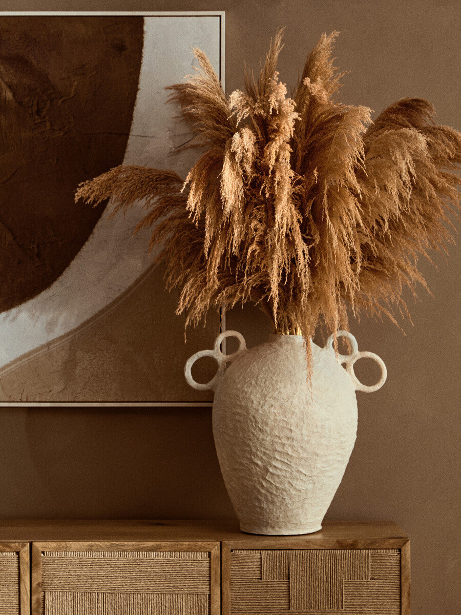 Cotton Mache Large Vase with Decorative Handles