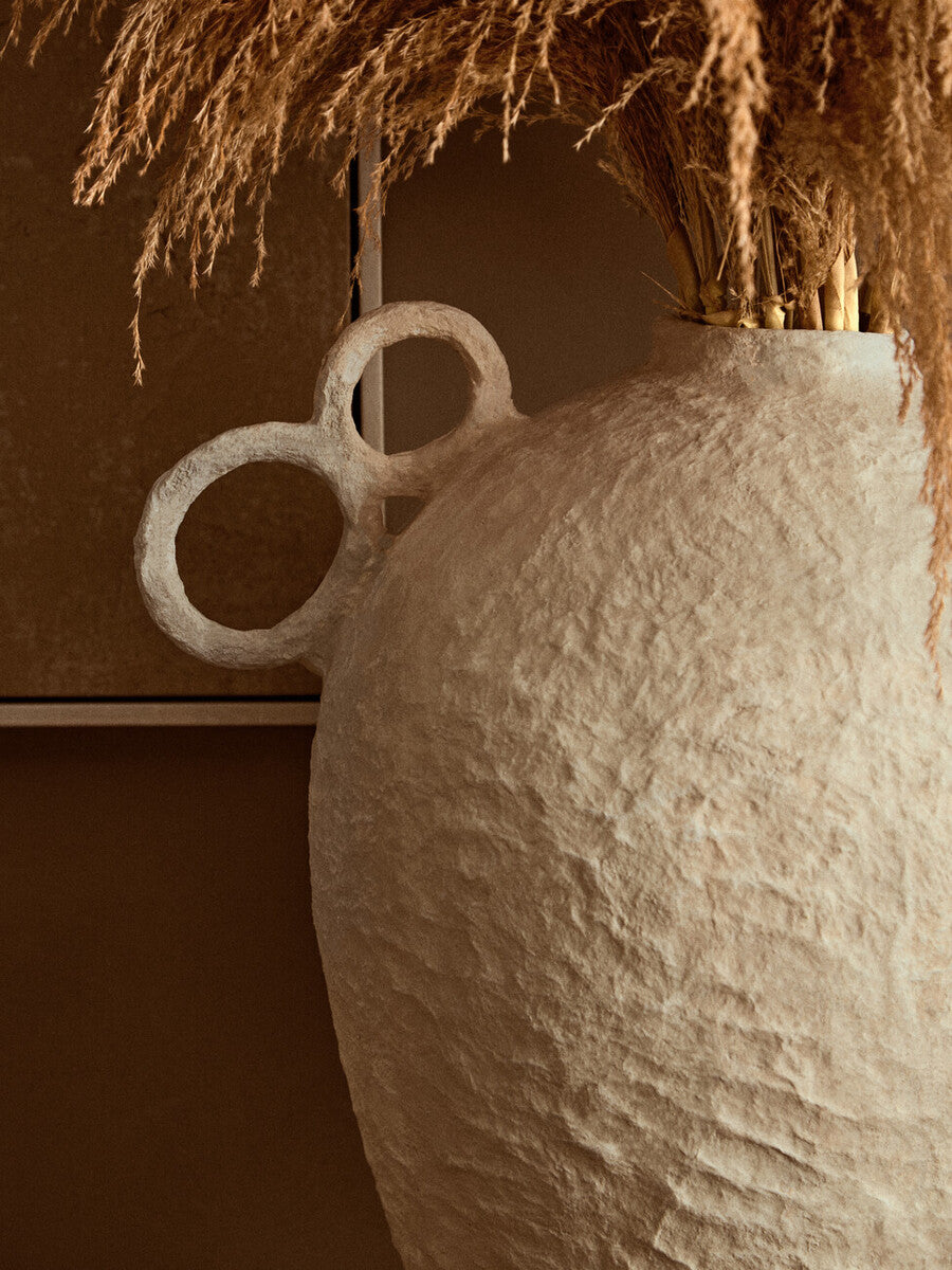 Cotton Mache Large Vase with Decorative Handles