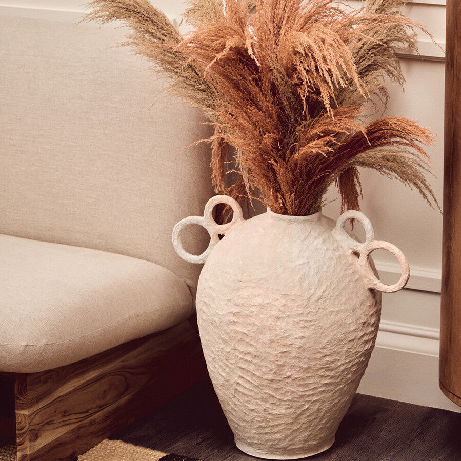 Cotton Mache Large Vase with Decorative Handles
