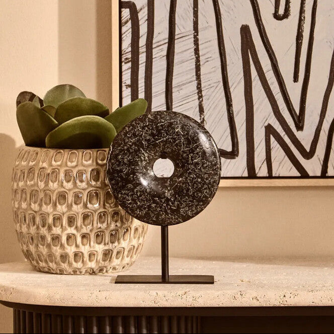 Extra Small Black Marble Round Dia 15cm Disc Sculpture