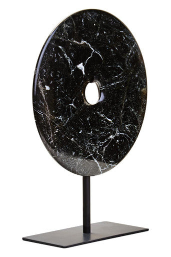 Small Black Marble Round Dia 20cm Disc Sculpture | Salmo