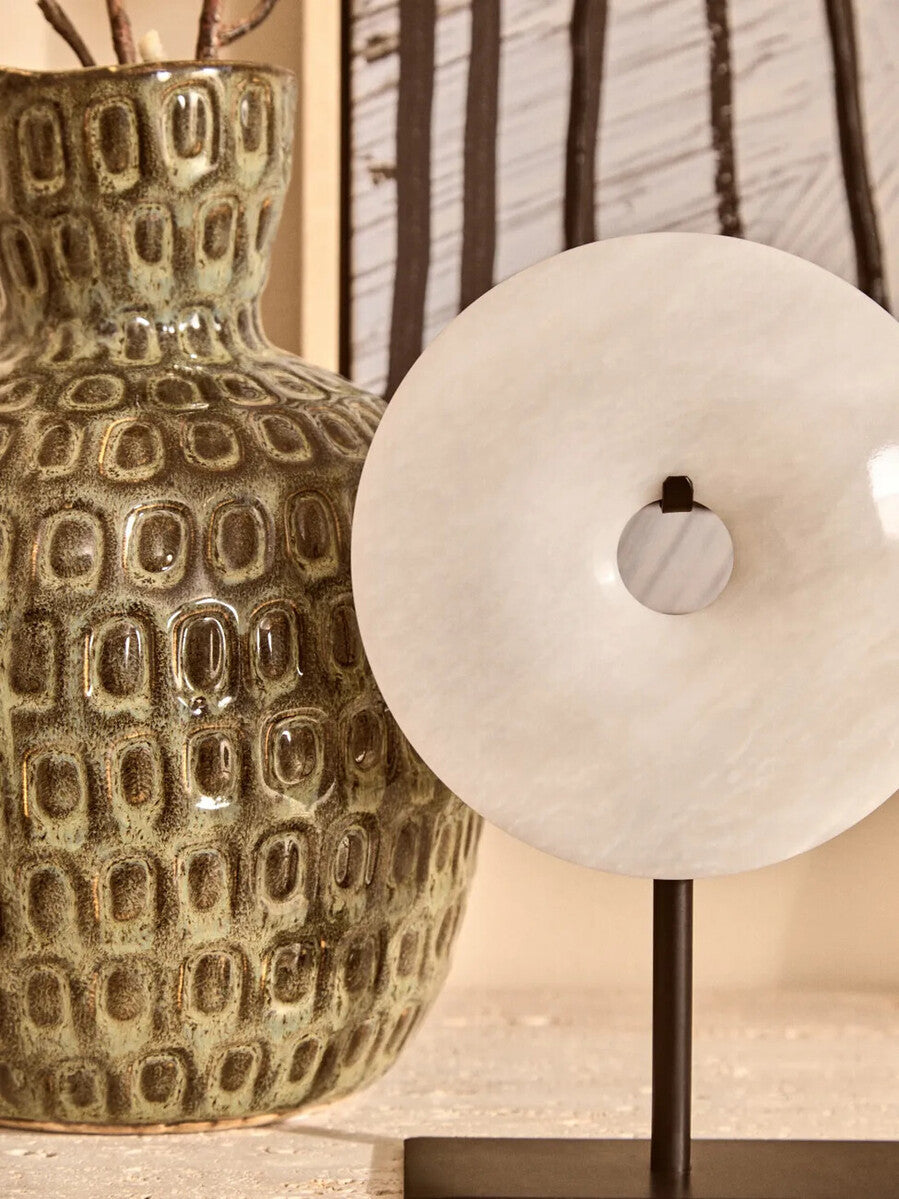 Small Round Dia 20cm Grey Marble Disc Sculpture