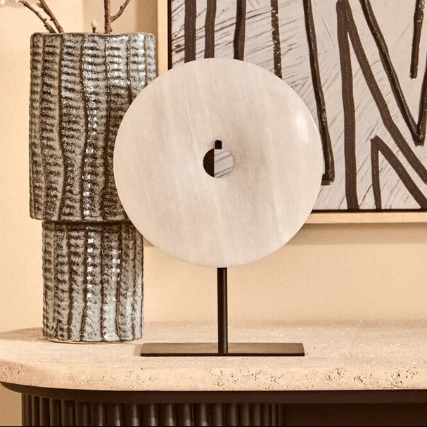 Large Round Dia 30cm Grey Marble Disc Sculpture