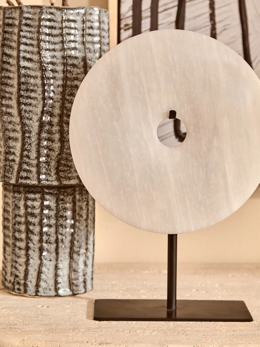 Large Round Dia 30cm Grey Marble Disc Sculpture