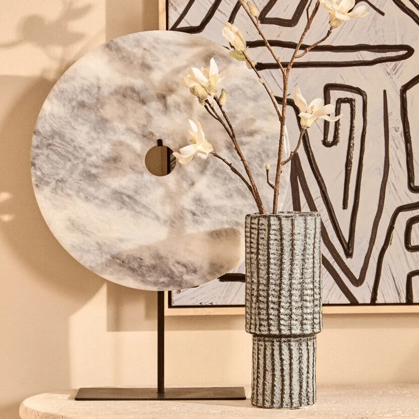 Extra Large Round Dia 35cm Grey Marble Disc Sculpture