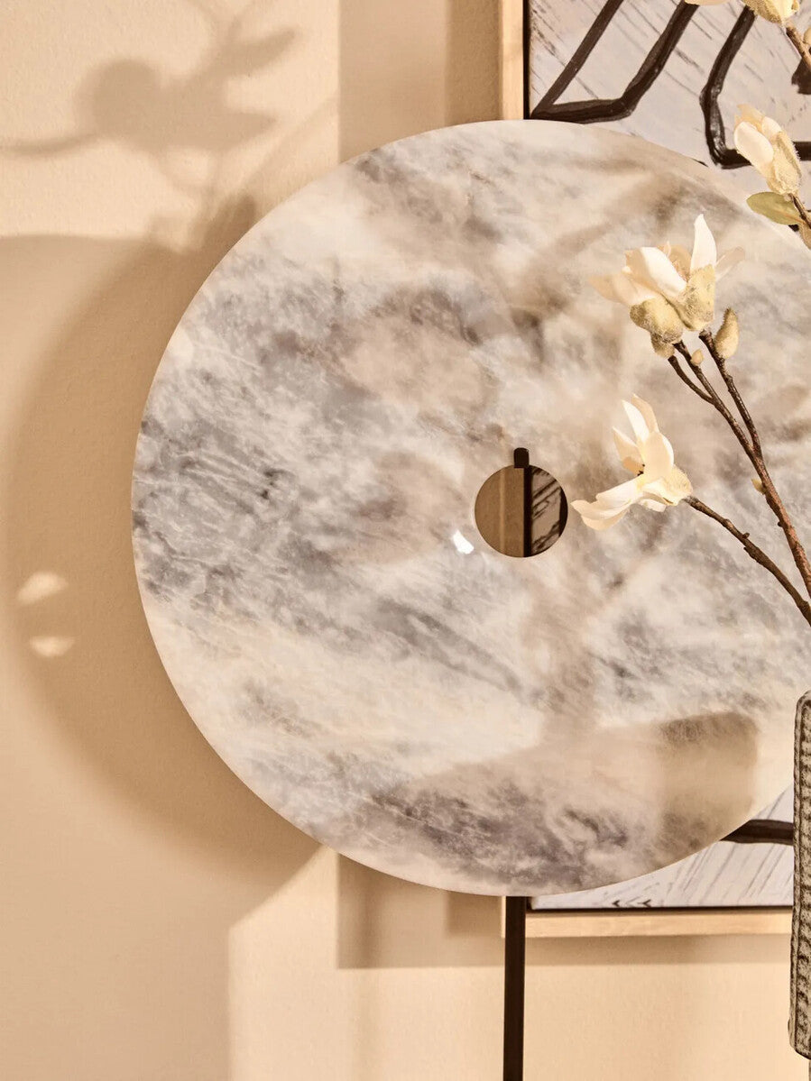 Extra Large Round Dia 35cm Grey Marble Disc Sculpture