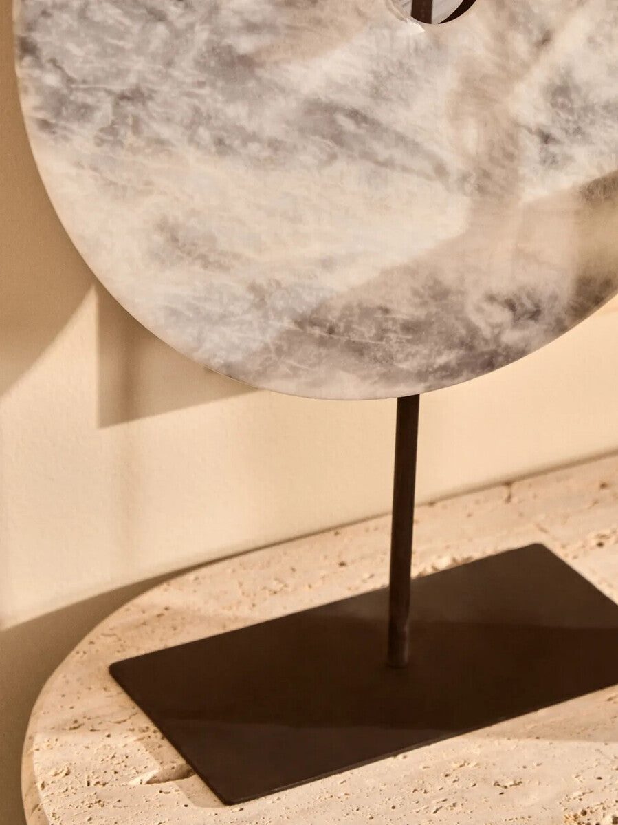 Extra Large Round Dia 35cm Grey Marble Disc Sculpture