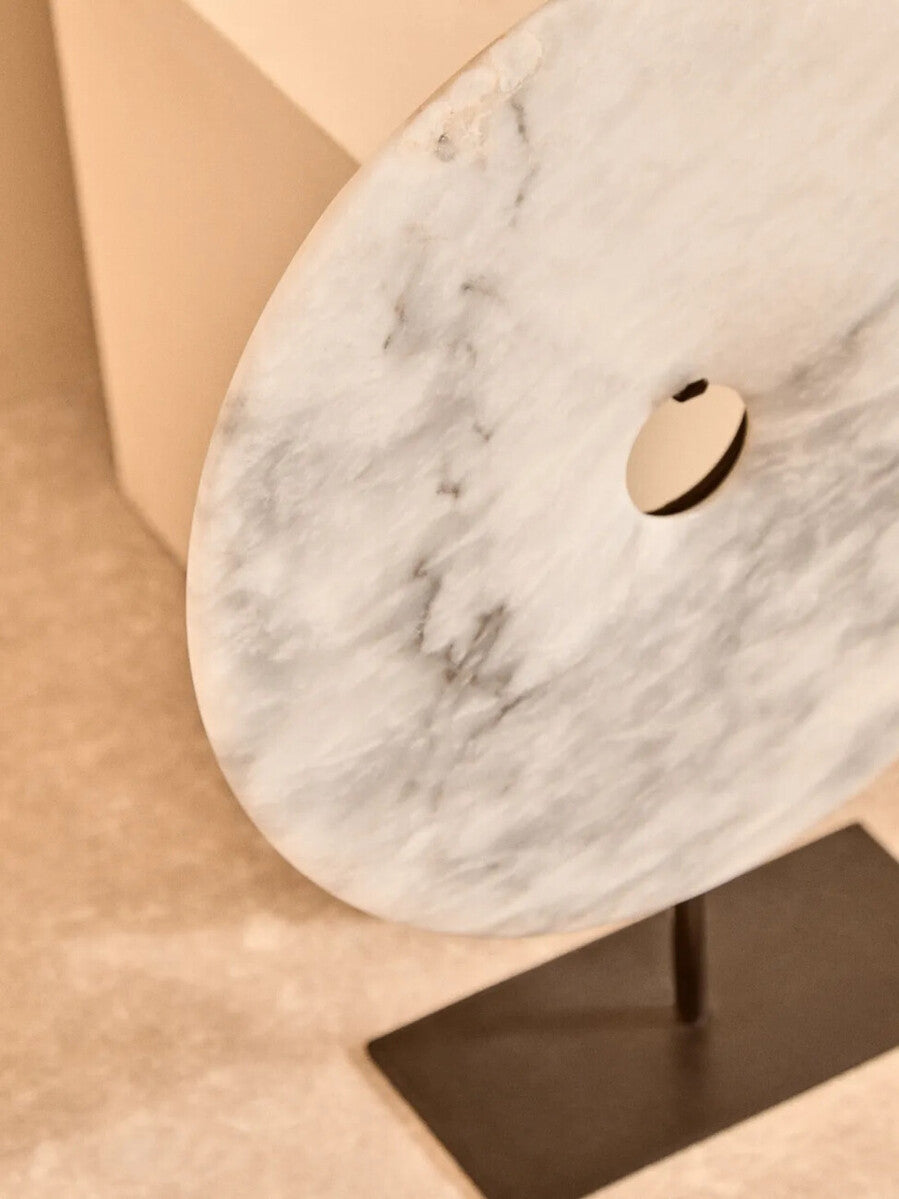 Extra Large Round Dia 35cm Grey Marble Disc Sculpture