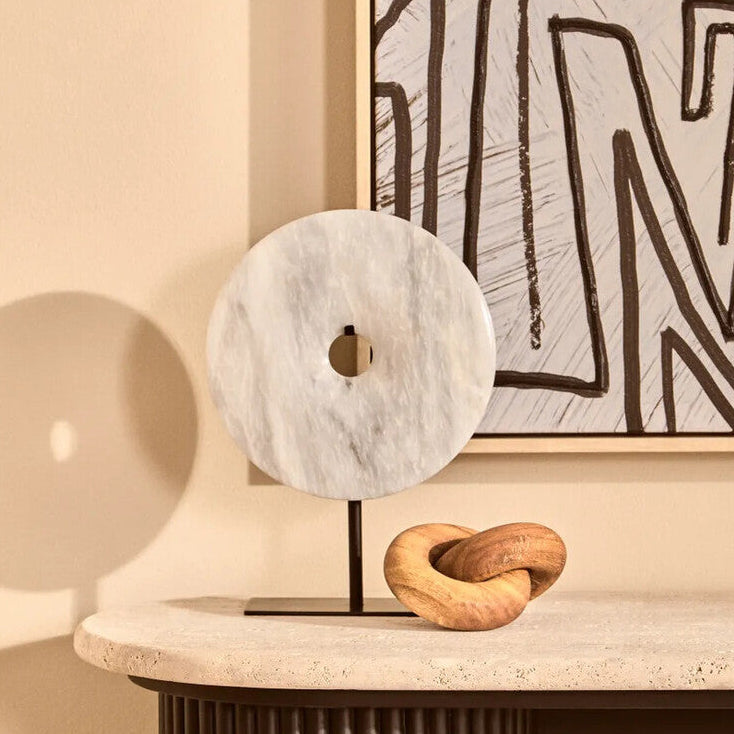 Small Round Dia 20cm White Marble Disc Sculpture