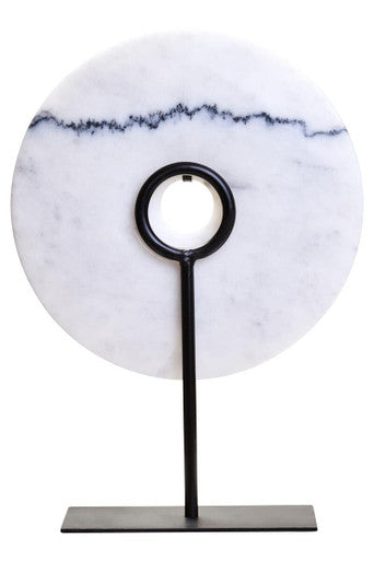 Medium Round Dia 25cm White Marble Disc Sculpture | Zoro