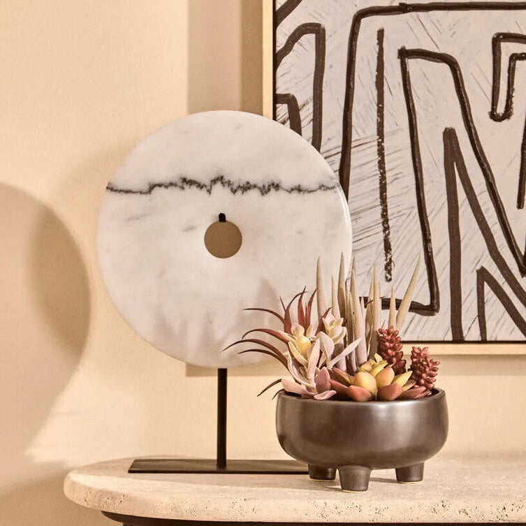 Medium Round Dia 25cm White Marble Disc Sculpture | Zoro