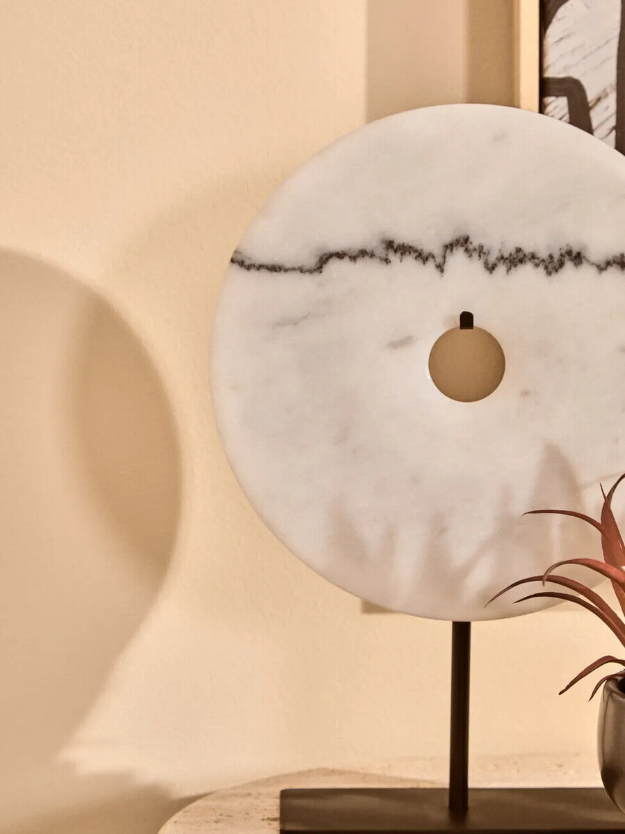 Medium Round Dia 25cm White Marble Disc Sculpture