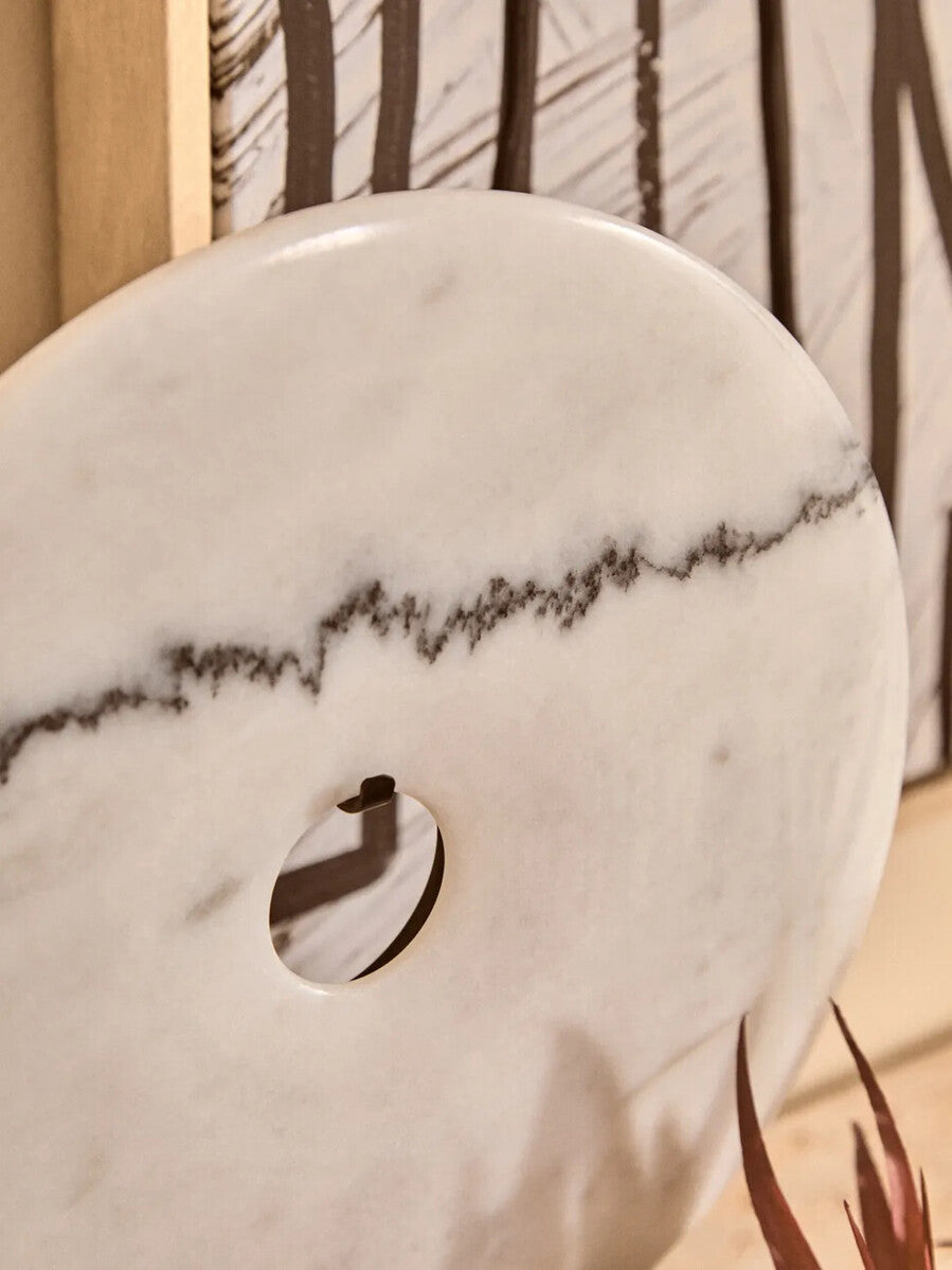 Medium Round Dia 25cm White Marble Disc Sculpture