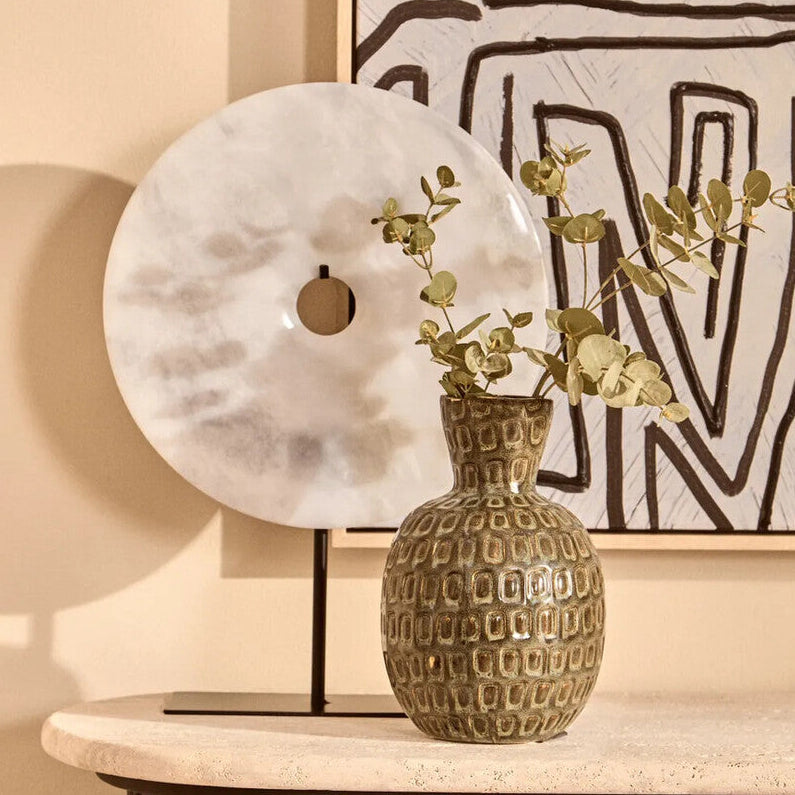 Large Round Dia 30cm White Marble Disc Sculpture | Zoro