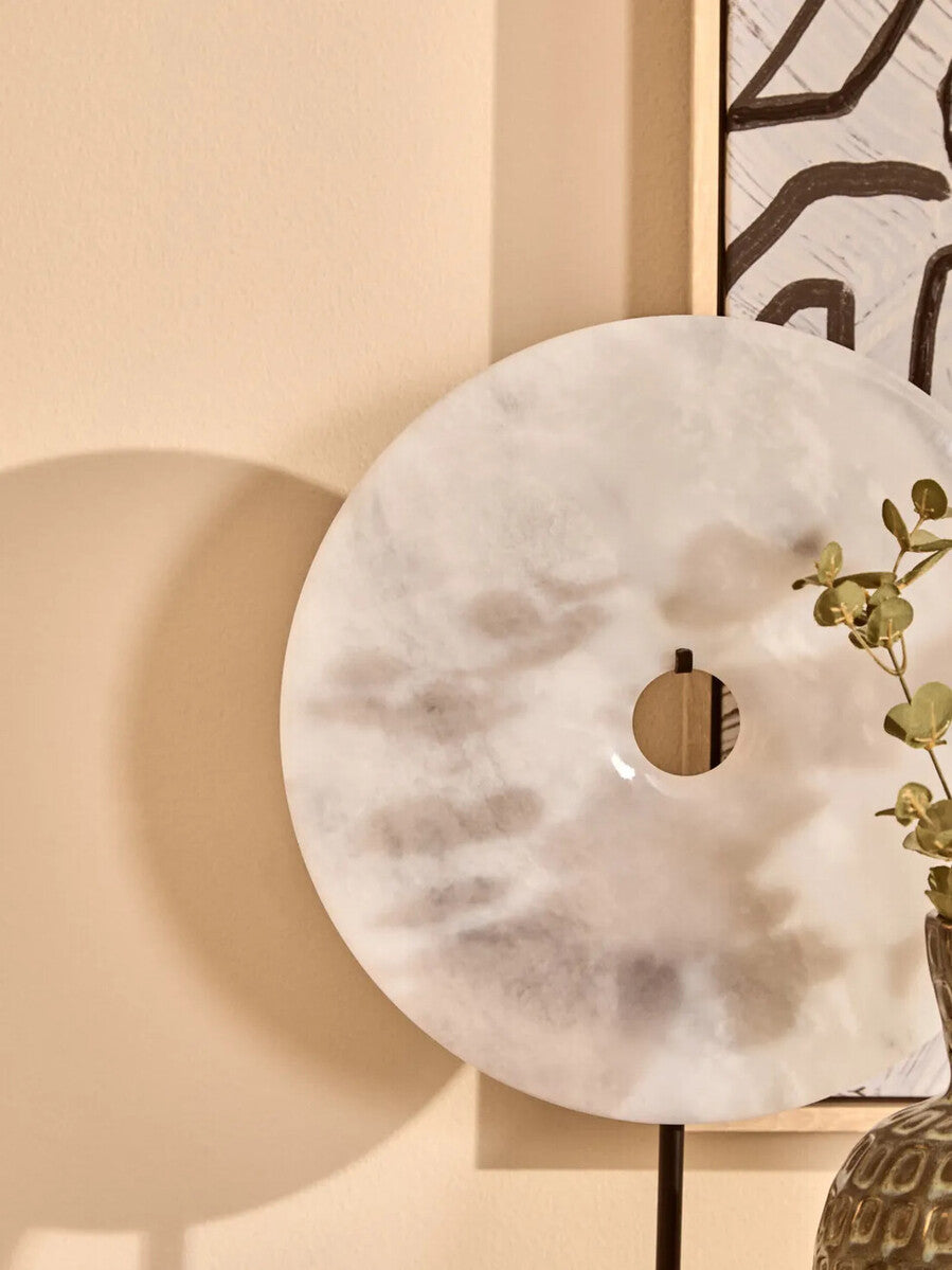 Large Round Dia 30cm White Marble Disc Sculpture | Zoro