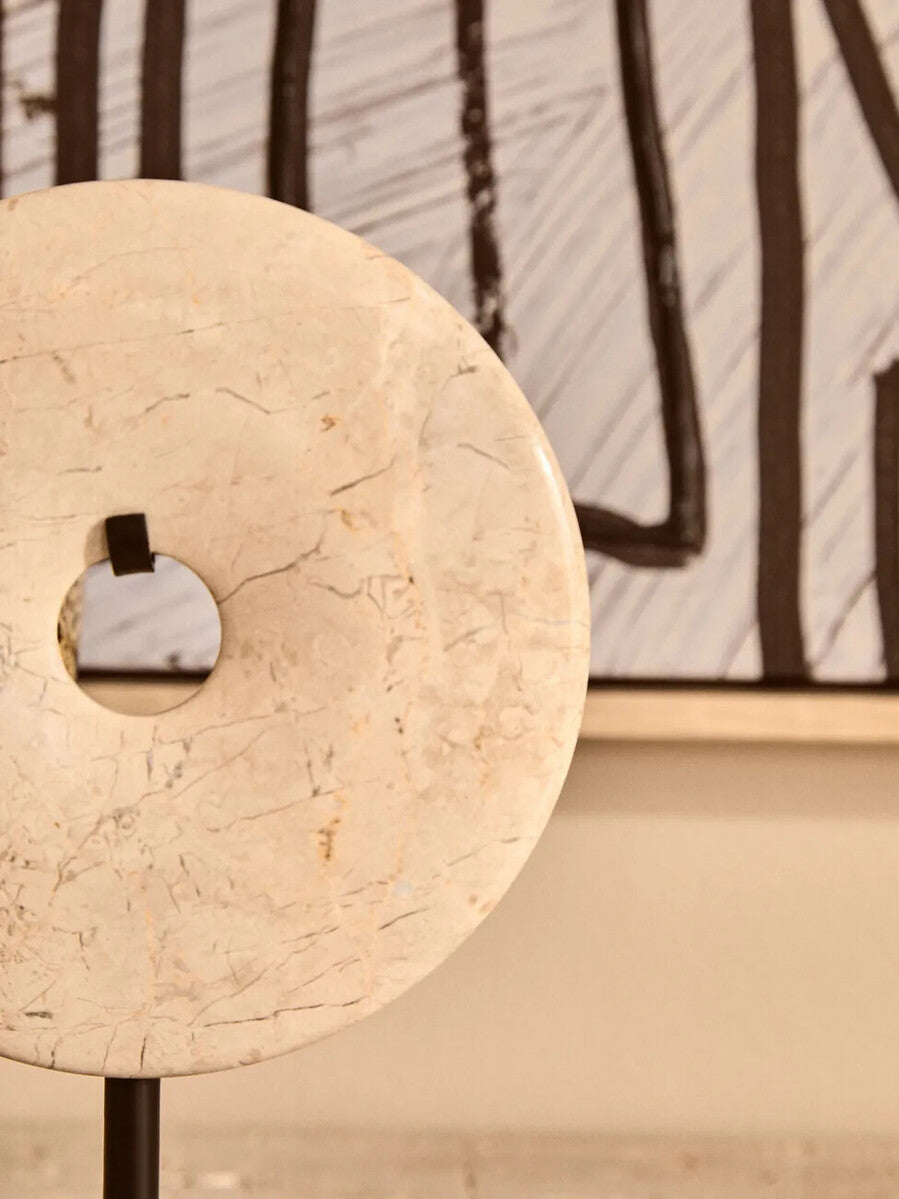 Extra Small Cream Marble Round Dia 15cm Disc Sculpture