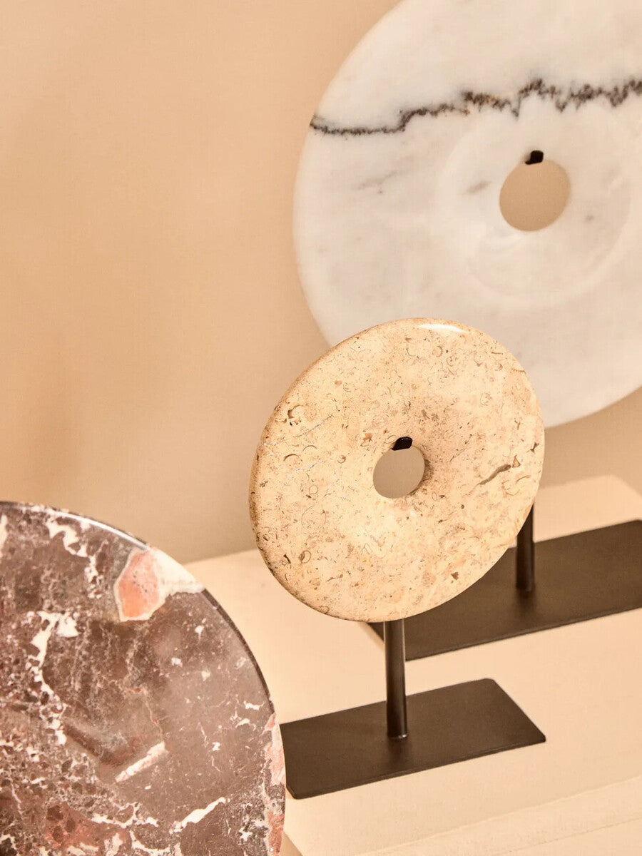 Extra Small Cream Marble Round Dia 15cm Disc Sculpture
