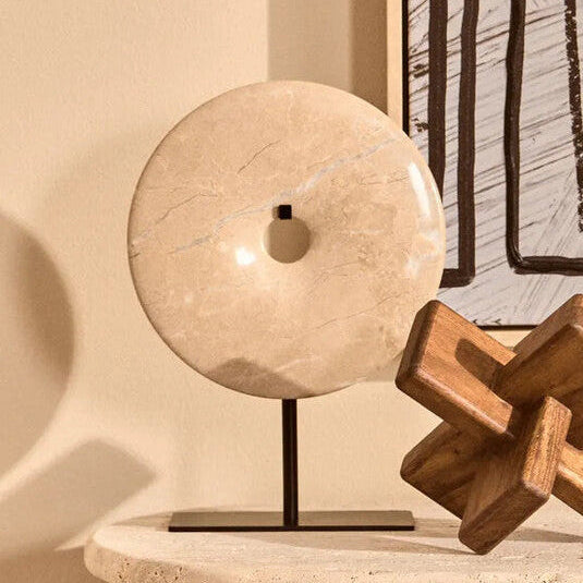 Small Cream Marble Round Dia 20cm Disc Sculpture