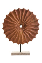 Natural Wood Round Sculpture with Travertine Base