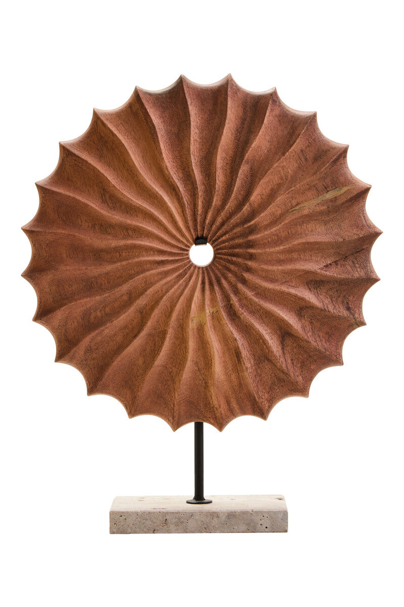 Natural Wood Round Sculpture with Travertine Base