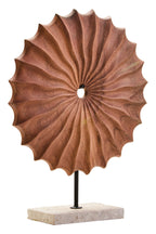 Natural Wood Round Sculpture with Travertine Base