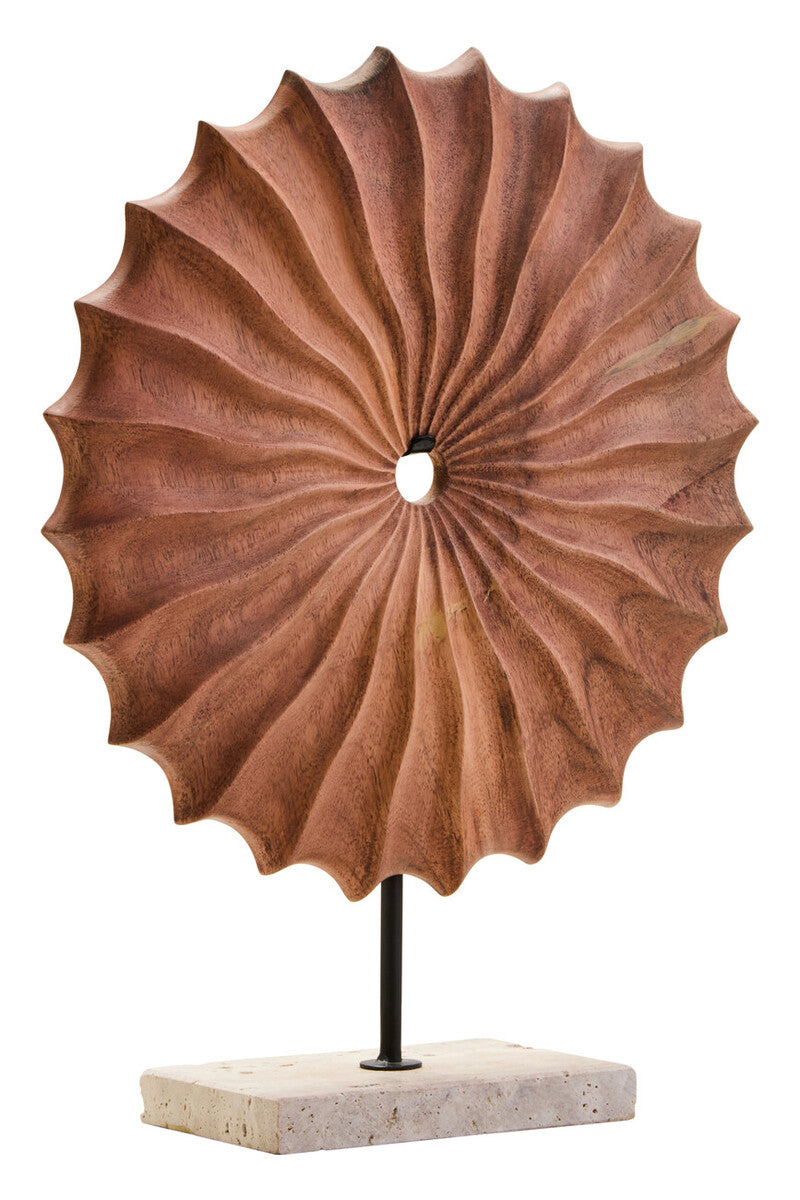 Natural Wood Round Sculpture with Travertine Base