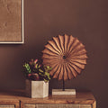 Natural Wood Round Sculpture with Travertine Base
