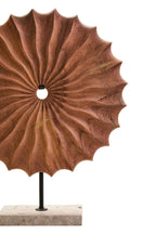 Natural Wood Round Sculpture with Travertine Base